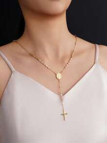 1 chiếc dây chuyền tràng hạt vàng Đức Mẹ Guadalupe, trang sức chuỗi hạt cầu nguyện Công giáo với mặt dây chuyền hình thánh giá, dây chuyền hạt sáng bóng, quà tặng tôn giáo cho nam nữ, phụ kiện đeo hàng ngày/dùng trong các sự kiện tôn giáo. - Vàng 01 - Xem 2