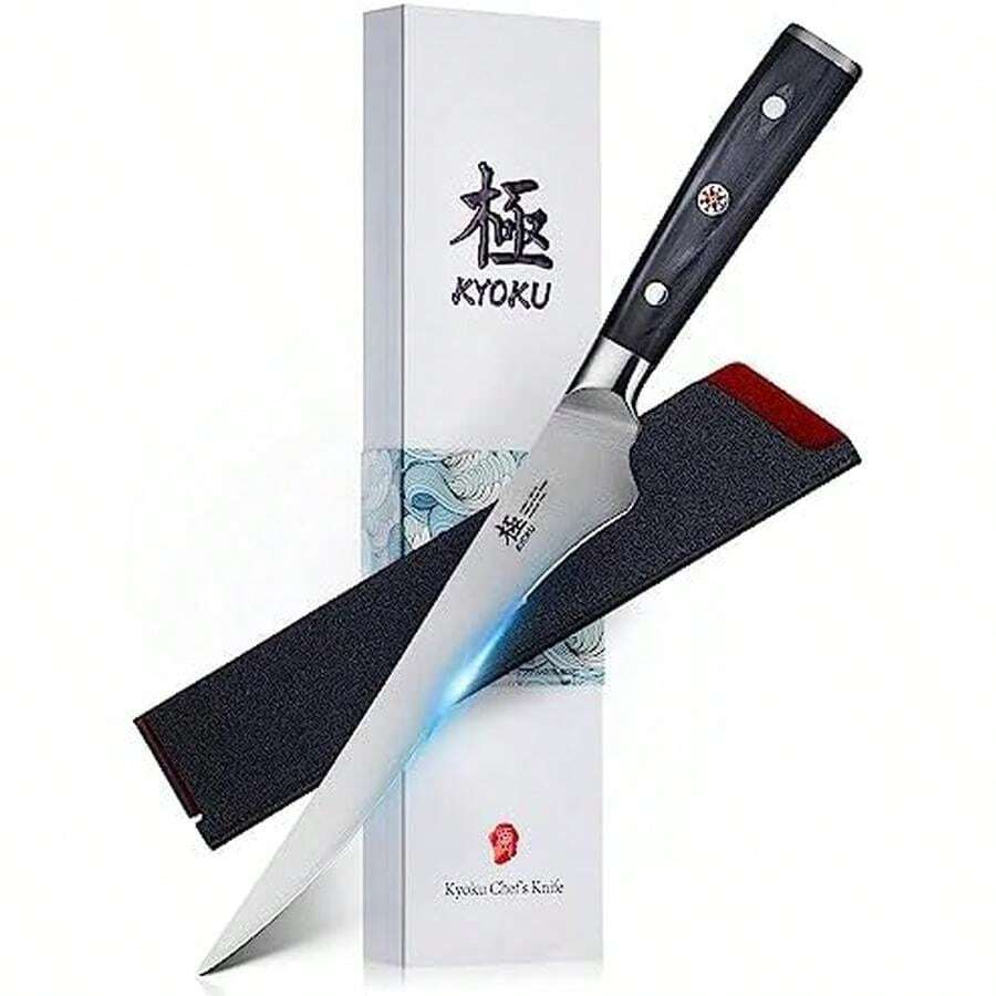 KYOKU Cuchillo deshuesador de 6,5 pulgadas para corte de carne, cuchillo de filete serie Samurai con mango de Pakkawood, cuchillo de cocina de acero de alto carbono estilo japonés, cuchillo de tajo - / - Ver 1