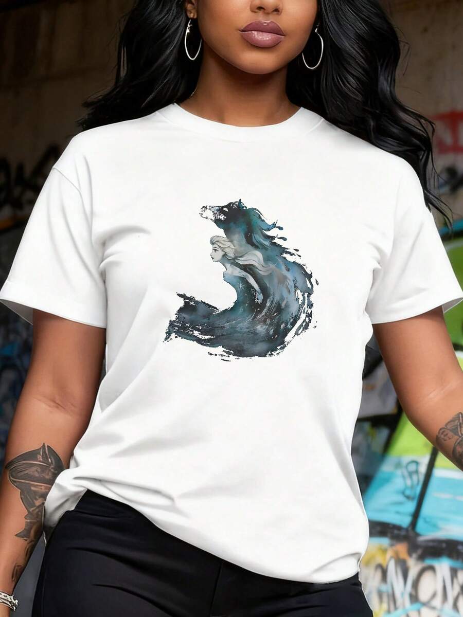 Frozen-2--Watercolor-Horse-Painted-Portrait-T-Shirt - 白色1 - 查看 1