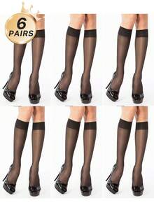 3/6/10 Pairs Women Apricot & Black 15D Knee High Stockings, Anti-Snag, Core-Spun, Sexy, Ultra-Thin, Ultra-Sheer, Versatile Thigh High Socks, Suitable For Work, Party, Gift, Fall, Cozy