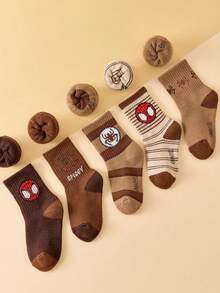 Marvel 5双装正品儿童袜子，超级英雄图案，春秋季毛巾袜，女童中筒袜，韩版卡通男童袜，透气婴儿/学生袜，地板袜，漫威袜子 - 彩色 - 查看 11