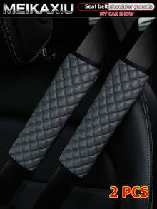 MEIKAXIU 1pc/2pcs PU Leather 3D Diamond Grid Car Seat Belt Shoulder Pads, Auto Interior Accessories - Bubble Checkered PU Leather - View 15