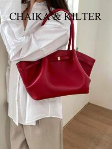 Túi đeo vai CHAIKA & KILTER 1 chiếc bằng da PU màu trơn, túi xách nữ phong cách vintage thường ngày dung tích lớn với thiết kế xếp ly, dây đeo thắt lưng có thể điều chỉnh, hai quai xách, khóa nam châm, thích hợp cho du lịch, mua sắm, hẹn hò, làm quà tặng cho phụ nữ, phù hợp cho thanh thiếu niên, sinh viên đại học, người mới bắt đầu và các quý cô công sở, tuyệt vời cho văn phòng, trường học, công việc, kinh doanh, đi làm, hoạt động ngoài trời, du lịch, dã ngoại. - Đỏ - Xem 8