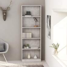 vidaXL Bibliothèque de 5 niveaux Gris béton 60x24x175cm Bois ingénierie - Gris - Voir 1