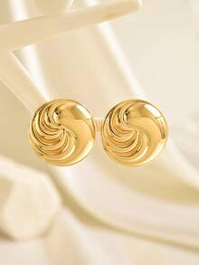 1 Pair Fashionable Minimalist Geometric Round Stud Earrings, Versatile For Daily Wear - Gold - View 2