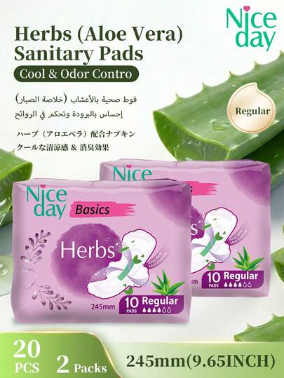 Niceday 10pcs/Pack, 245mm Daily Use, Aloe Vera Sanitary Napkins, Aloe Vera Menstrual Pads, Ultra-Thin Period Liners, Underwear Liners, Containing Aloe Vera Ingredients, Absorb Heavy Flow, No Leakage, Breathable & Non-Stuffy, Cooling & Odor-Eliminating For Intimate Area