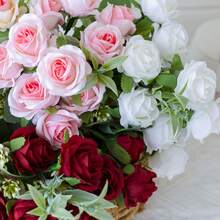 1束/2束玫瑰花束人造花 西方玫瑰婚礼装饰 牡丹假花 人造花 - 彩色 - 查看 3