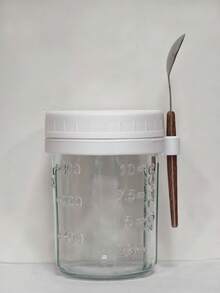 1个带盖带勺子的密封玻璃早餐杯，便携式燕麦片/牛奶/沙拉/酸奶杯 - 彩色 - 查看 16