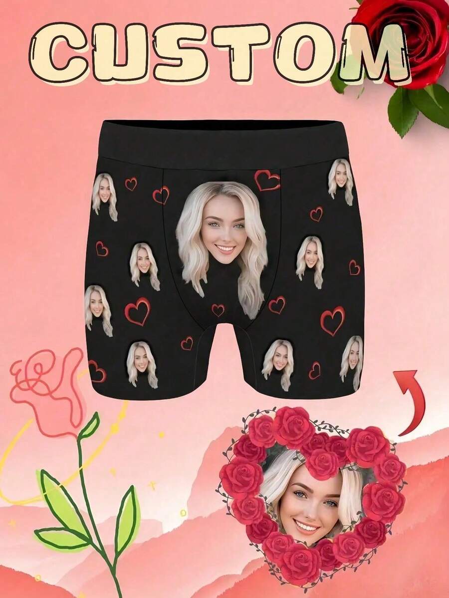 Customizable Men's Briefs, Personalized Photo Print, Made Of High-Elastic Polyester-Spandex Blend Fabric. Unique Gift For Valentine's Day, Anniversary Or Daily Wear - A62 Hollow Design - Black - View 1