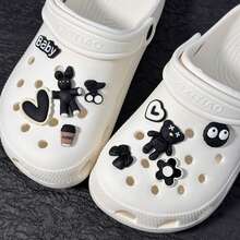 10件套 3D兔子和熊DIY配件，动物主题，ABS材质，可爱鞋子装饰，派对生日礼物。 - 黑色 - 查看 1