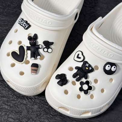 10pcs/Set 3D Rabbit And Bear DIY Accessories, Animal-Themed, Made Of ABS Material, Cute Shoe Decorations, Party Birthday Gifts.