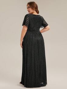 Plus Size Deep V Neck Ruffle Sleeve Sexy Evening Maxi Dress, Party Dress, Wedding Guest Dress, Formal Dress, Gown - Black - View 2