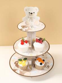 1set Brown Bear Cupcake Stand, Cute Bear Pattern Babe Shower Party Cake Display Stand, 1st Birthday Party Cupcake Tray, Gender Reveal Party Cake Holder, Holiday Celebration Cupcake Tower, We Can Bearly Wait, Birthday Party Supplies, Baby Shower Decoration, Gender Reveal Decoration, Table Centerpiece Decorations, Kitchen DIY Cake Dessert Decorations, Birthday Gifts, Party Favors - Brown Bear - View 3