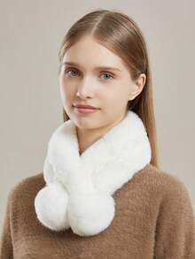 1条纯色仿毛皮围巾，蓬松加厚毛球围脖，适合日常及户外佩戴，秋冬季节适用。 - 彩色 - 查看 4
