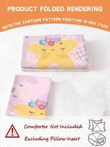 2件套黄色卡通星星儿童床上用品套装，100%涤纶，3D双面印花动漫卡通儿童床上用品套装，男女通用（1个单面印花枕套+1个双面印花被套，不含填充物） - 彩色 - 查看 6
