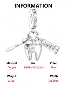 1pc Fashionable Interesting Creative Heart, Lock, Footprint, Milk Bottle, Globe, Compass, Toothbrush, Toothpaste Bead Pendant Versatile DIY Bracelet Necklace Small Gift - Silver - View 7