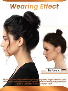 凌乱人发发髻发片直发发圈盘发带弹性橡皮筋接发人发马尾发髻甜甜圈 #1B