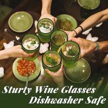 Set Of 6 Vintage Green Stemmed Glasses, 10 Oz Stemmed Goblets For Wine, Cocktails & Holiday Toasting - Emerald Barware For Wedding, Christmas Party & As A Unique Gift Set - 橄欖綠 - 查看 7