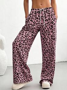 Quần nỉ ống rộng cạp cao họa tiết da báo tím, thích hợp mặc đi lễ tình nhân, kiểu dáng thường ngày, thích hợp cho mùa xuân. - Nhiều màu - Xem 4