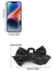 1个女士纯色PU皮革超大蝴蝶结复古优雅发夹，适合正式场合，女士爪夹时尚发饰，优雅发爪，夏季海滩度假 - 彩色 - 查看 4