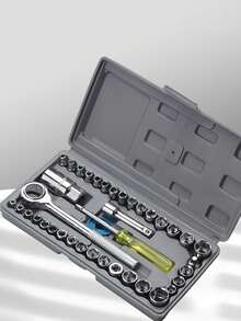 40件套多功能工具组，棘轮扳手套筒汽车维修家居装修五金工具套装 - 彩色 - 查看 1