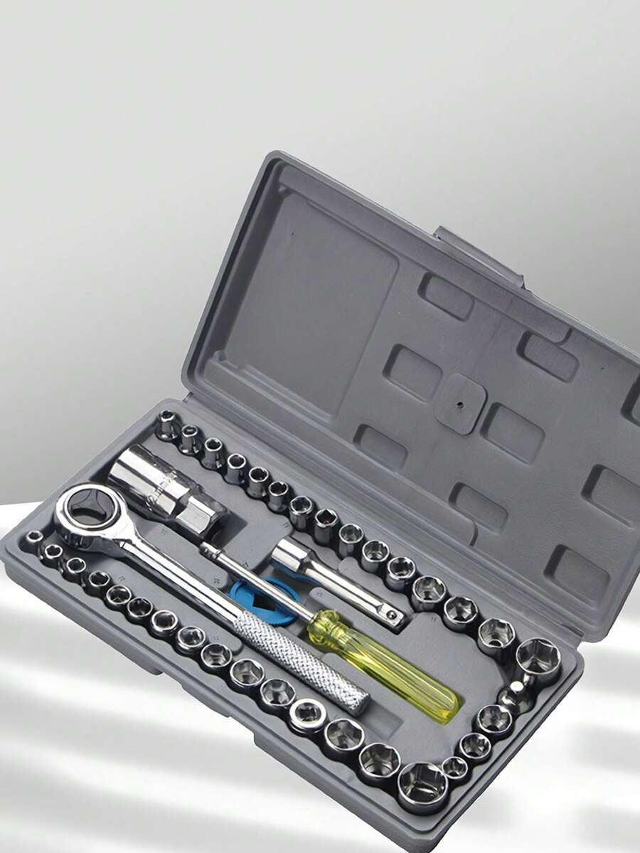 40件套多功能工具组，棘轮扳手套筒汽车维修家居装修五金工具套装 - 彩色 - 查看 1