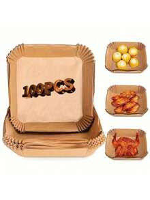 200/150/100/50 Sheets Parchment Paper With Wavy Edges - Heat Resistant Up To 450°F, Non-Stick & Leak-Proof, Suitable For 5-8 Quart Air Fryer/Oven - Family Pack - Wood Color - View 1