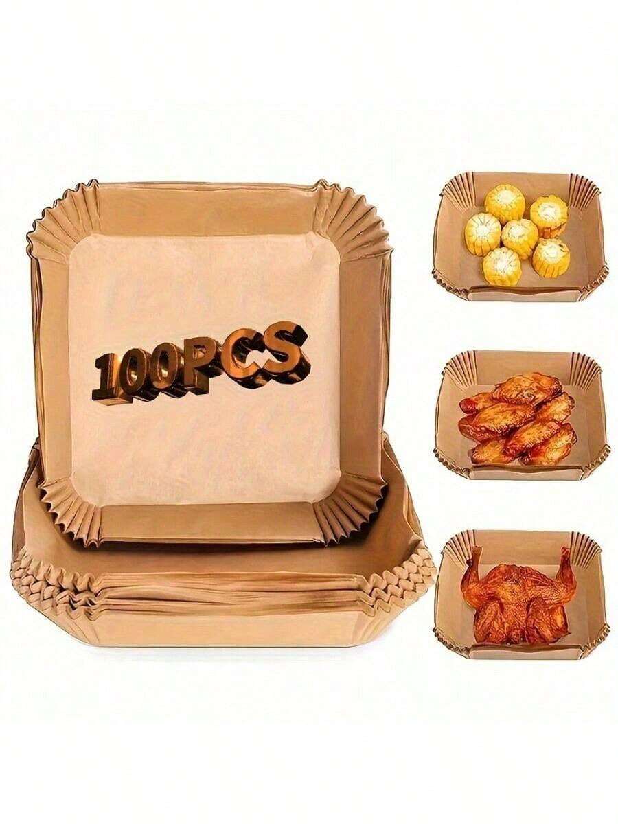 200/150/100/50 Sheets Parchment Paper With Wavy Edges - Heat Resistant Up To 450°F, Non-Stick & Leak-Proof, Suitable For 5-8 Quart Air Fryer/Oven - Family Pack - Wood Color - View 1