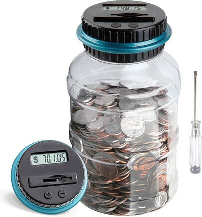 Large Piggy Bank For Boys Adults, Digital Coin Counting Bank With Counter, 1.8L Capacity Coin Bank Money Jar For Adults, Designed For All Coins (Blue)