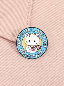 1pc Cute Fierce Kitten Brooch, Zinc Alloy Enamel-Like Material, Fierce Kitten Spiked Club Decor, Kitten Text Badge, Unisex Design, Daily Accessory Gift - Multicolor - View 5