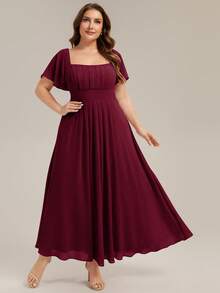 EVERPRETTY Elegant Chiffon Lantern Sleeve Burgundy Bridesmaid Dress, Wedding Guest Dress Spring - Burgundy - View 7