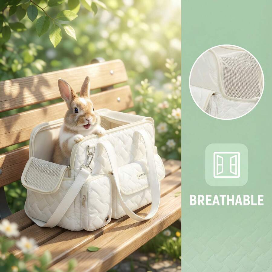 Transportín pequeño para mascotas para conejo y hámster - Bolsa plegable y transpirable con 3 lados de malla, 3 bolsillos, correa acolchada y antiescape para viajes y paseos veterinarios - Multicolor - Ver 1