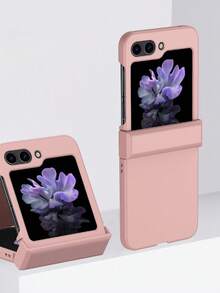 1pc Solid Color PC Foldable Phone Case, Protecting And Preventing Falls For:SamsungGalaxy Zflip 3/Zflip 4/Zflip 5/Zflip 6/Zflip 7/ Find N3 Flip/ Find N2 Flip/ Razr 50 Ultra/ Razr 40 Ultra/ Razr 40/ Razr 50/ X Flip - Pink - View 1