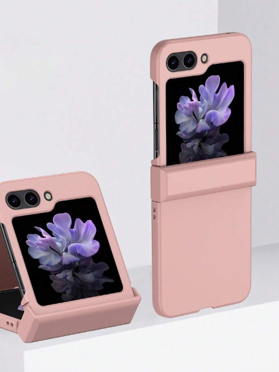 1pc Solid Color PC Foldable Phone Case, Protecting And Preventing Falls For:SamsungGalaxy Zflip 3/Zflip 4/Zflip 5/Zflip 6/Zflip 7/ Find N3 Flip/ Find N2 Flip/ Razr 50 Ultra/ Razr 40 Ultra/ Razr 40/ Razr 50/ X Flip - Pink - View 1