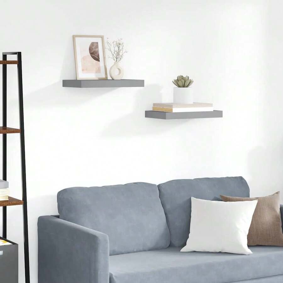 vidaXL Étagères murales flottantes 2 pz Grigio 40x23x3,8 cm MDF - Grigio - Visualizzare 1