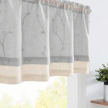 Linen Valance Sheer Double Layer Kitchen Window Curtain Leaf Embroidered Valance Living Room Cafe Farmhouse Filtering Rustic Country Curtain 18 Inch Rod Pocket 1 Panel White Home Decor - Leaf | Gray - View 8