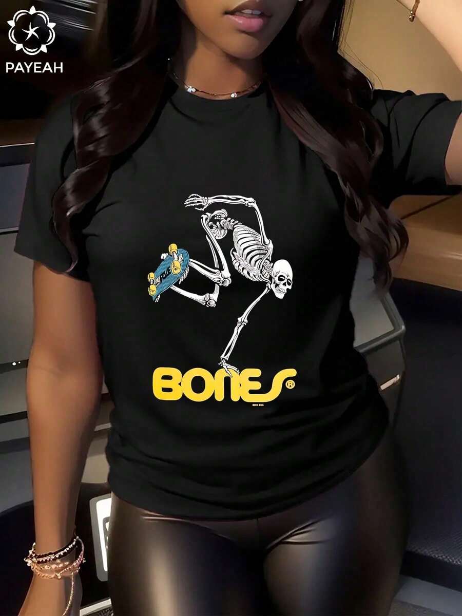 Payeah 1Pcs Powell Peralta Skateboar Digital Print Womens 100 Cotton Short-Sleeved T-Shirt 220g - 黑色 - 查看 1