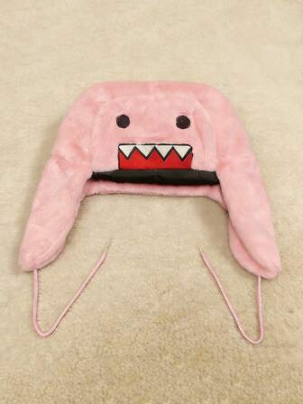 KERESLINA Gorro de trampero de doble capa acolchado y cálido de felpa de coral con diseño de dibujos animados bordados, para exteriores en otoño/invierno