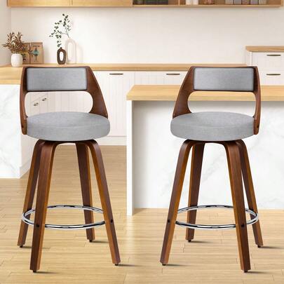  ALFORDSON 2x Swivel Bar Stools 65cm  Kitchen Dining Chair Wooden Fabric
