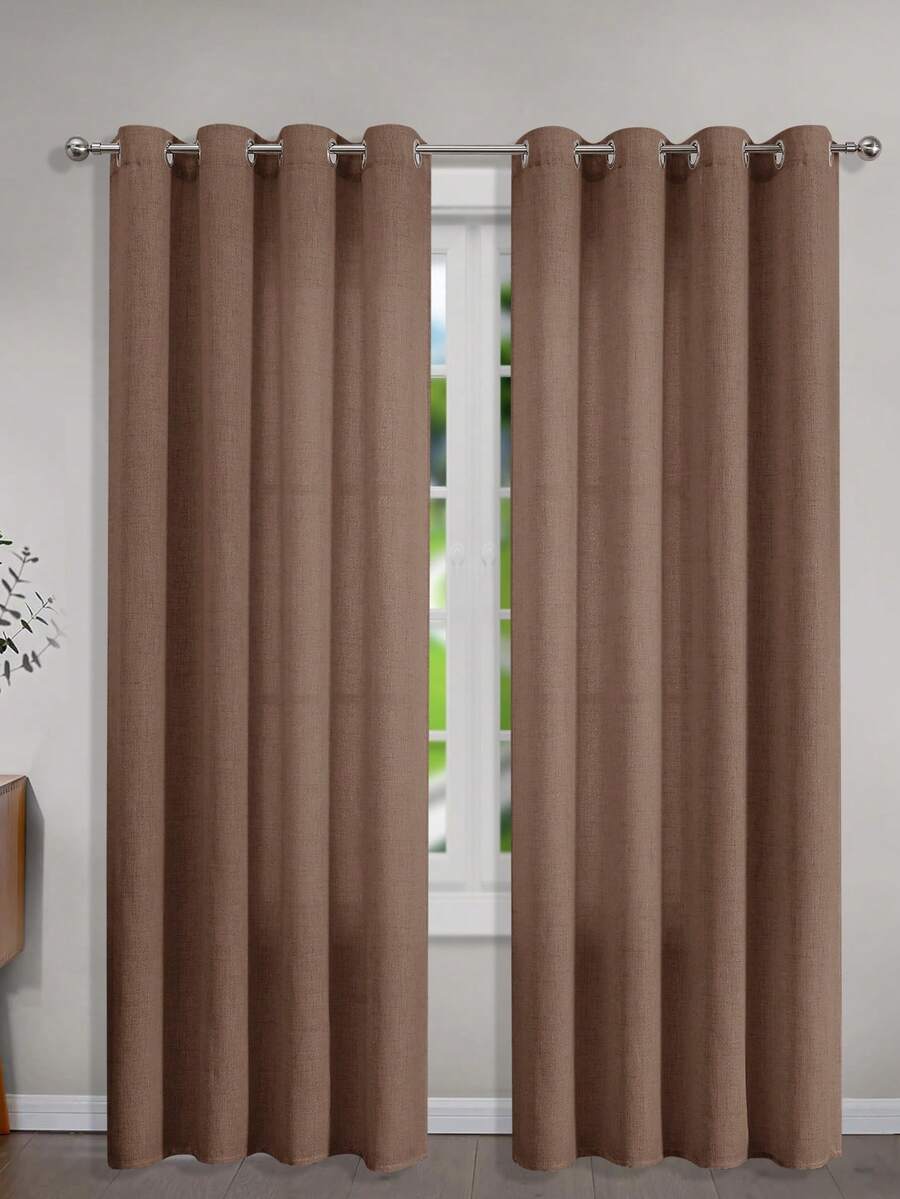 1pc/2pcs Modern Solid Blackout Curtains With Top Loops, Sheer Voile Curtains For Living Room, Bedroom Curtains Balancing Privacy And Light, Deep Brown Curtains - Dark Brown - View 1