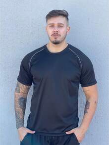 Men's Dry Fit Sports Shirt For Gym, Quick-Drying, Breathable, For Daily Use. - 黑色 - 查看 2
