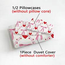 2/3pcs Bedding Set, Princess Style Bow & Heart Print Pattern, Comfortable Bedroom Decor, Suitable For Valentine's Day, Birthday, Holiday Gift (1*Duvet Cover+1/2*Pillow Case), Excluding Filler Material - 2601DM52 - View 5