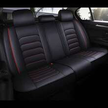 For 5 Seat Universal Luxury Faux Leather Waterproof Car Seat Cover Full Set Front Rear Back Cushion 360° Protector Interior Decor For Most Sedan Pickup Trucks Hatchbacks Suv Crossovers - 黑/紅 - 查看 3