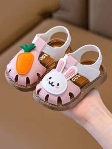 Nuevos zapatos de verano de moda versátiles y antideslizantes para niñas, con diseño de conejo, suela blanda y estilo princesa - Rosa - Ver 2