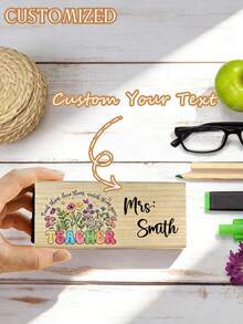 1pc Custom Premium Wooden Blackboard Eraser, Sturdy Felt Cleaner With Cute Patterns, Dust Free For Classrooms/ Glass. Ideal For Teaching, Office & Home Use. Perfect Teacher's Gift For Teacher's Day/Graduation/Back To School. - Multicolor - View 3