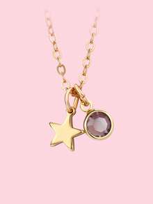 1件锌合金五角星镶嵌12色水钻可爱金色吊坠项链，适合青少年日常休闲佩戴 - 均碼 - 查看 18