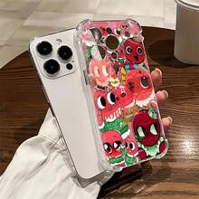 Adorables personajes de dibujos animados rojos con ojos grandes y detalles festivos. Esta elegante funda es compatible con los modelos  17, 16, 15, 14 Pro Max, 13, 12, 11, XR y XS Plus. Fabricada en TPU flexible, resistente a golpes y arañazos, ofrece una excelente protección contra caídas y un agarre cómodo. Es un regalo ideal para familiares, amigos y seres queridos, y una opción perfecta para festivales. - transparente - Ver 3