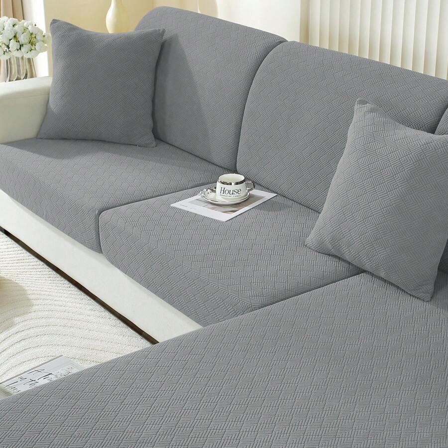 YSTYLE 1 Piece Solid Color Sofa Cover, Modern Stretch Polyester Universal Non-Slip Washable Soft Stain Resistant Sofa Cushion Covers For Living Room - Light Grey - View 1