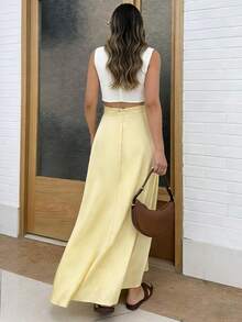 Women's Elegant Casual Solid Color Maxi Skirt, Suitable For Vacation Spring - Yellow - View 2