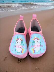 1 Pair Boys Black Dinosaur Rubber Anti-Slip Water Shoes For Beach, Soft Bottom Breathable Barefoot Shoes And Baby Walking Shoes - Pink - View 2